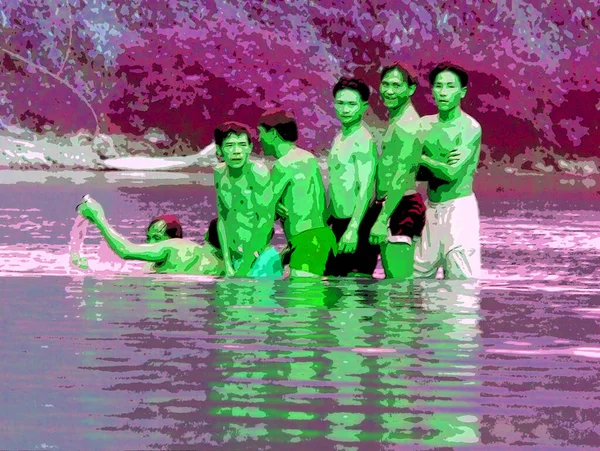 Mekong River Thailand 1999 Young Teen Boys Playing Mekong River — Fotografia de Stock