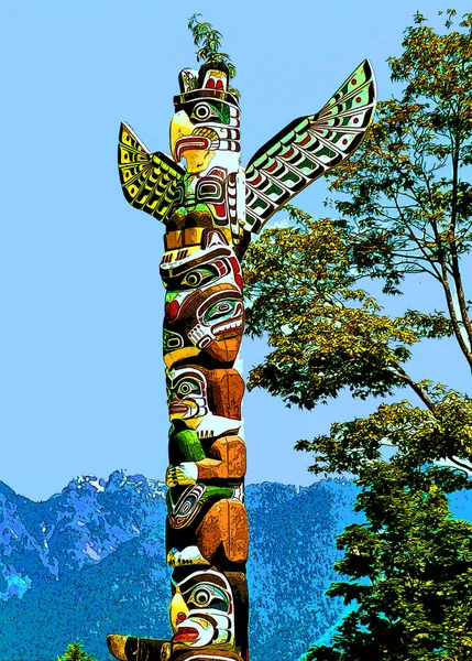 Vancouver Canada Totem Poles Brockton Point Stanley Park One Most — 스톡 사진