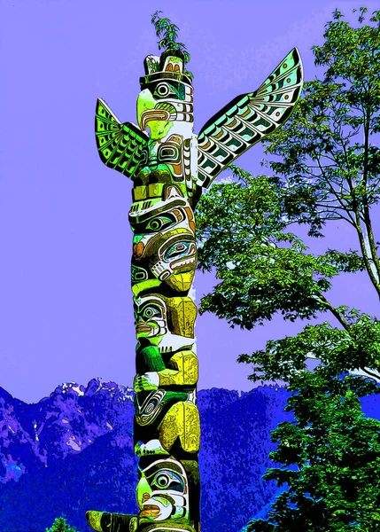 Vancouver Canada Totem Poles Brockton Point Stanley Park One Most — стоковое фото