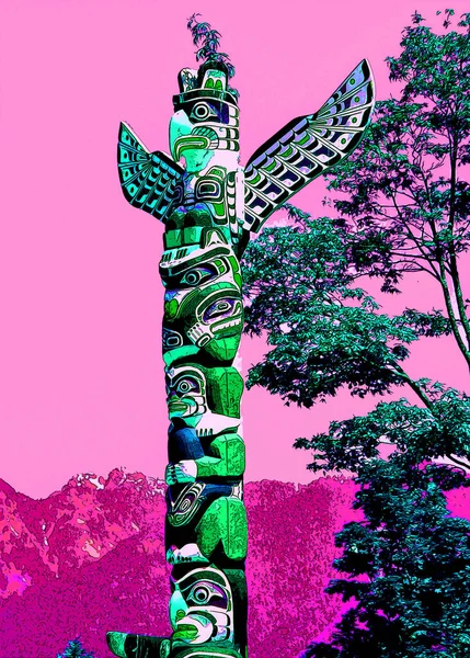 Vancouver Canada Totem Poles Brockton Point Stanley Park One Most — Stok fotoğraf