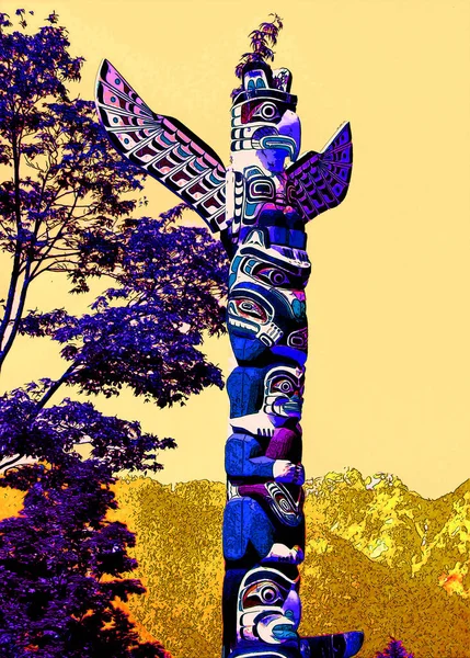 Vancouver Canada Totem Poles Brockton Point Stanley Park One Most — ストック写真