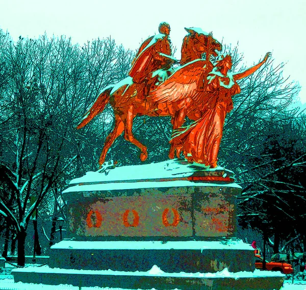 New York Usa Oct 2013 Majestic Gilded Bronze Equestrian Group — Stock Photo, Image