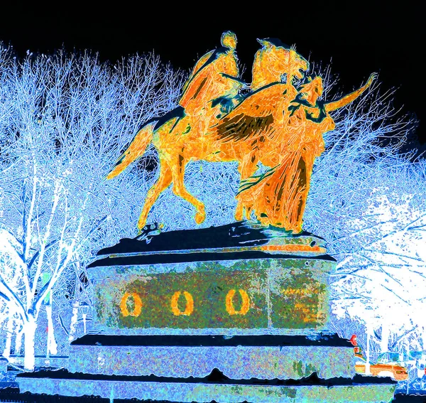 New York Usa Oct 2013 Majestic Gilded Bronze Equestrian Group — Φωτογραφία Αρχείου