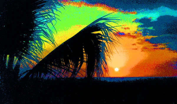 Sunset View Palm Trees Illustration Pop Art Background Icon Color — kuvapankkivalokuva