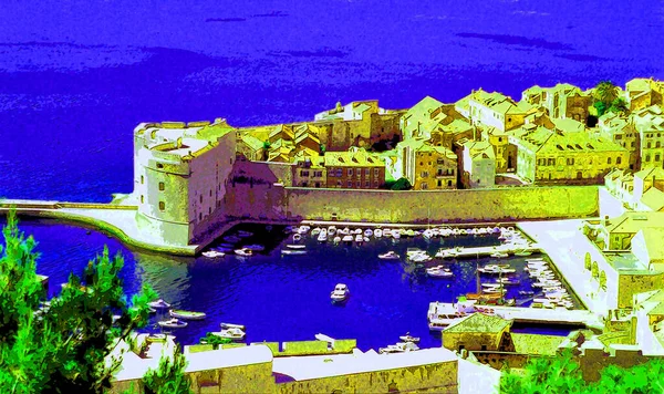 Ancient Castle Seashore Illustration Background Color Spots — Foto de Stock