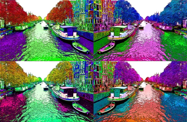 Amsterdam Netherlands October 2015 Typical Canal Houses Sign Pop Art — Φωτογραφία Αρχείου