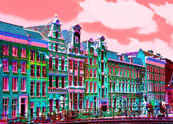 Amsterdam Netherlands October 2015 Typical Canal Houses Sign Pop Art — Stockfoto