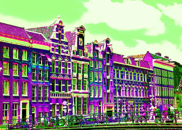 Amsterdam Netherlands October 2015 Typical Canal Houses Sign Pop Art — Zdjęcie stockowe