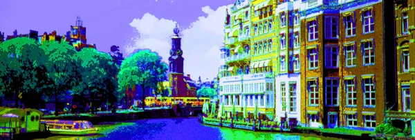 Amsterdam Netherlands October 2015 Typical Canal Houses Sign Pop Art — Stockfoto