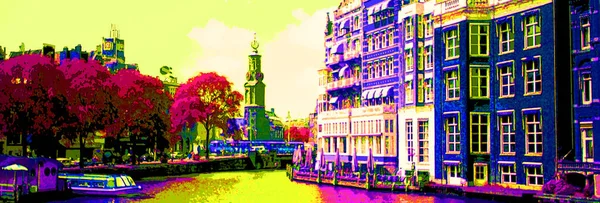 Amsterdam Netherlands October 2015 Typical Canal Houses Sign Pop Art — Zdjęcie stockowe
