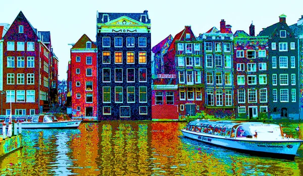 Amsterdam Netherlands October 2015 Typical Canal Houses Sign Pop Art — ストック写真
