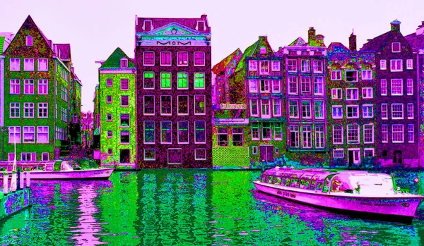 Amsterdam Netherlands October 2015 Typical Canal Houses Sign Pop Art — стокове фото
