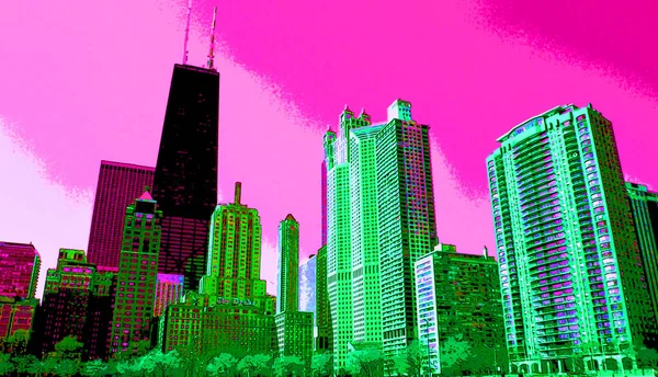 Modern City Illustration Pop Art Background Color Spots — Photo