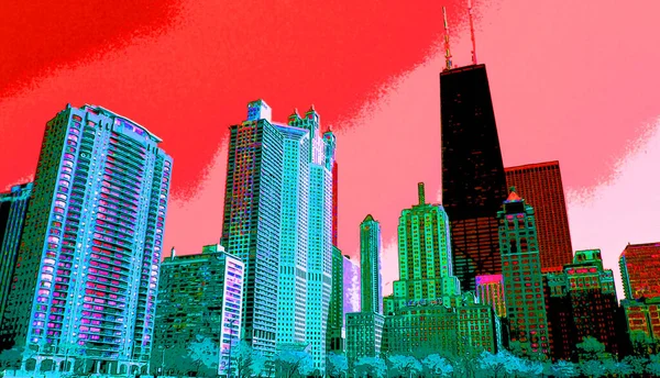 modern city illustration pop-art background with color spots