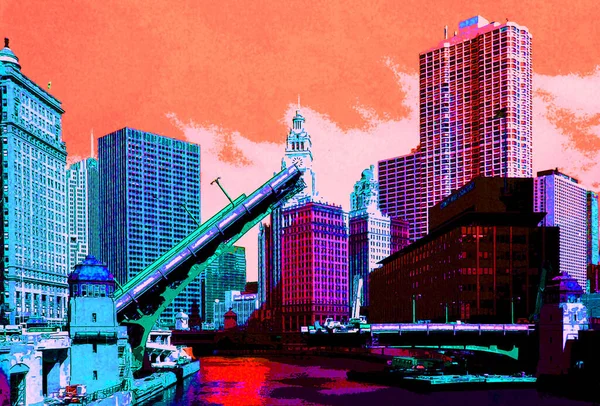 Modern City Illustration Pop Art Background Color Spots — Photo