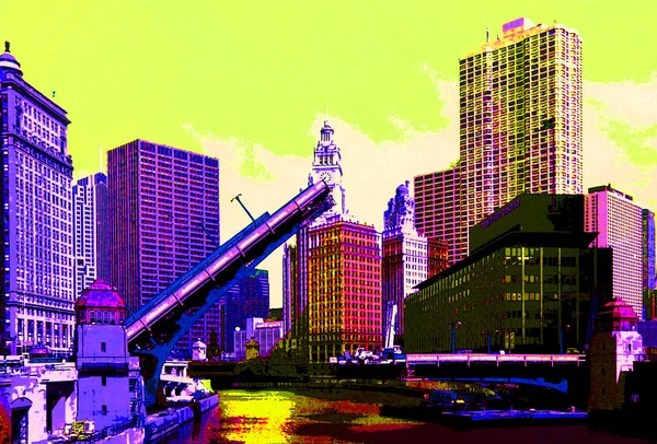 Renkli Modern Şehir Illüstrasyonları Pop Art Arka Planı — Stok fotoğraf