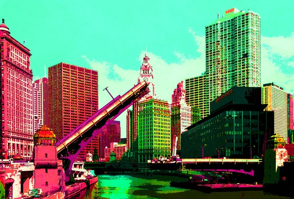 Modern City Illustration Pop Art Background Color Spots — Fotografia de Stock