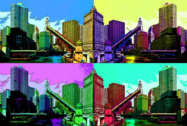 modern city illustration pop-art background with color spots