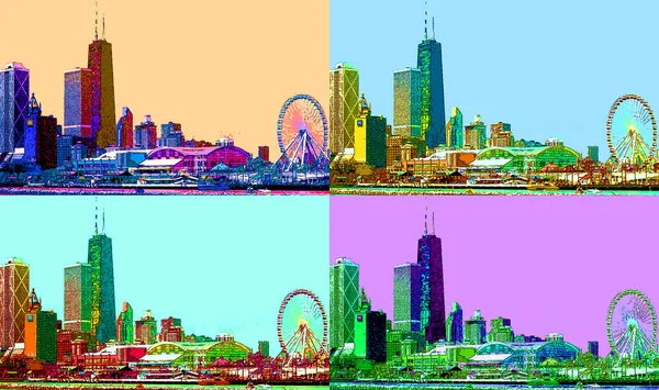 Modern City Illustration Pop Art Background Color Spots — 스톡 사진