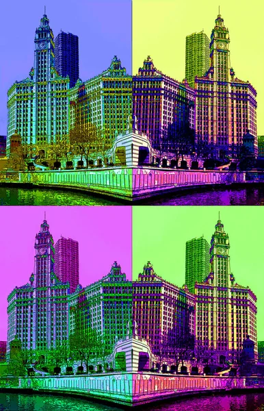 modern city illustration pop-art background with color spots