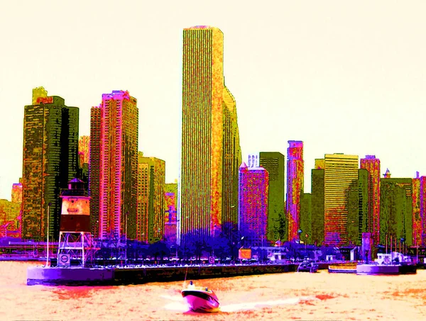 Renkli Modern Şehir Illüstrasyonları Pop Art Arka Planı — Stok fotoğraf