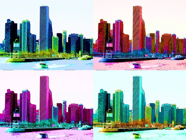 Modern City Illustration Pop Art Background Color Spots — 图库照片