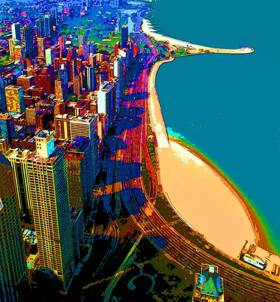 Modern City Illustration Pop Art Background Color Spots — 图库照片