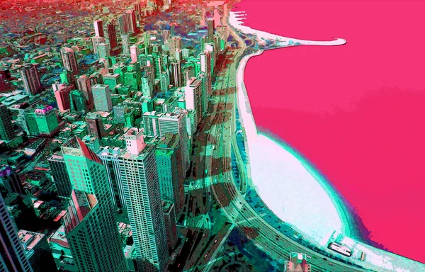 Modern City Seashore Illustration Pop Art Background Color Spots — Stock Fotó
