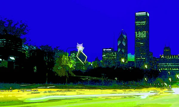 modern city skyline illustration pop-art background with color spots