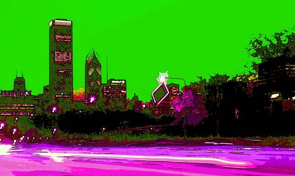 Modern City Skyline Illustration Pop Art Background Color Spots — Stock fotografie
