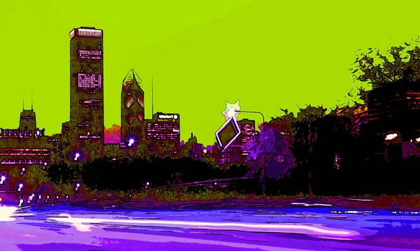 Modern City Skyline Illustration Pop Art Background Color Spots — Stockfoto