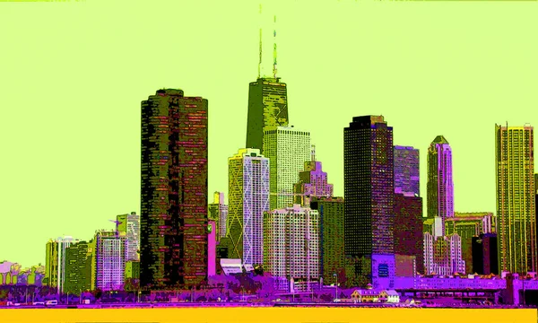 Modern City Illustration Pop Art Background Color Spots — Stockfoto