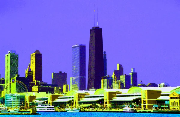 Modern City Skyline Illustration Pop Art Background Color Spots — Φωτογραφία Αρχείου