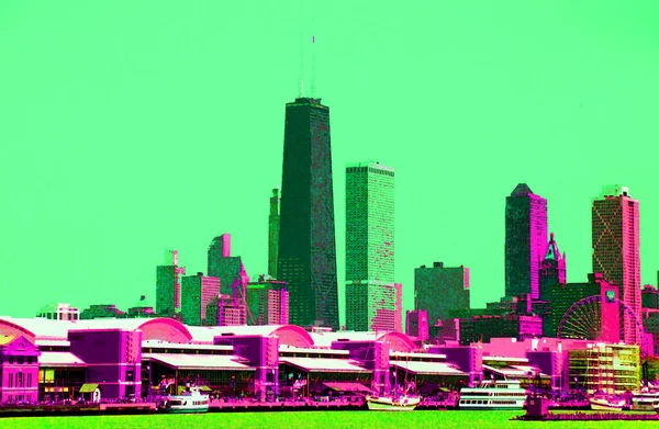 Modern City Illustration Pop Art Background Color Spots — 스톡 사진