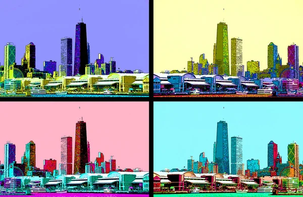 modern city illustration pop-art background with color spots