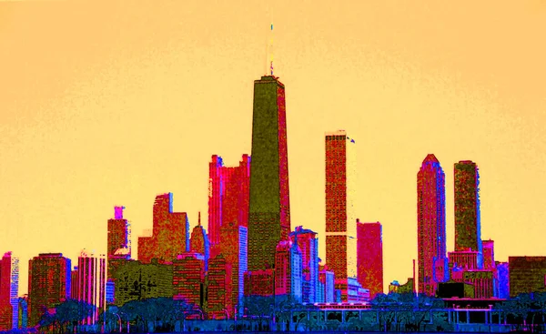 Modern City Skyline Illustration Pop Art Background Color Spots — 图库照片