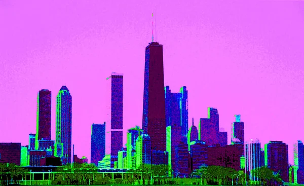Modern City Skyline Illustration Pop Art Background Color Spots — Foto de Stock