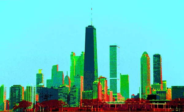 Modern City Skyline Illustration Pop Art Background Color Spots — Stockfoto