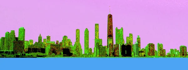 Modern City Skyline Illustration Pop Art Background Color Spots — Stockfoto