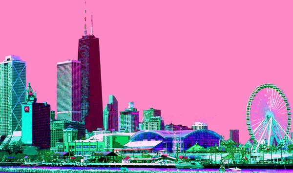 Modern City Illustration Pop Art Background Color Spots — Foto Stock