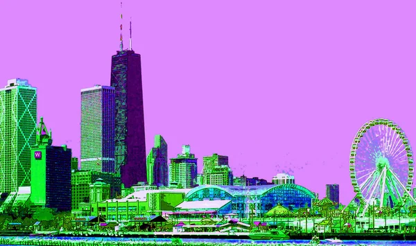 Modern City Illustration Pop Art Background Color Spots — Stock fotografie