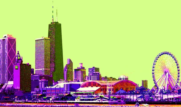 Modern City Illustration Pop Art Background Color Spots — Zdjęcie stockowe