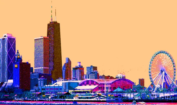Modern City Illustration Pop Art Background Color Spots —  Fotos de Stock