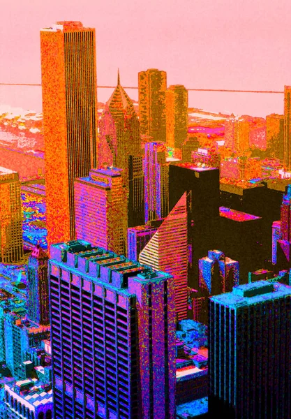 Modern City Illustration Pop Art Background Color Spots — 스톡 사진