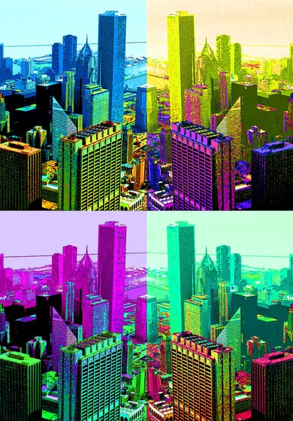 Modern City Illustration Pop Art Background Color Spots — ストック写真