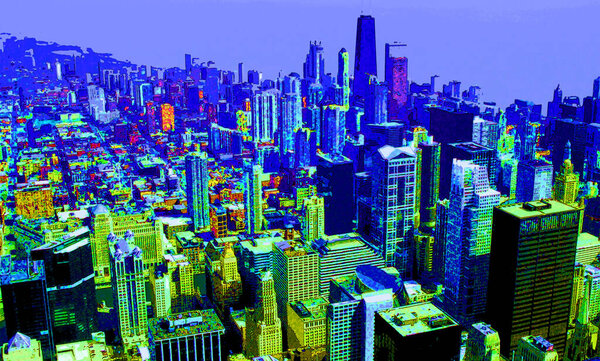 Modern city illustration pop-art background with color spots