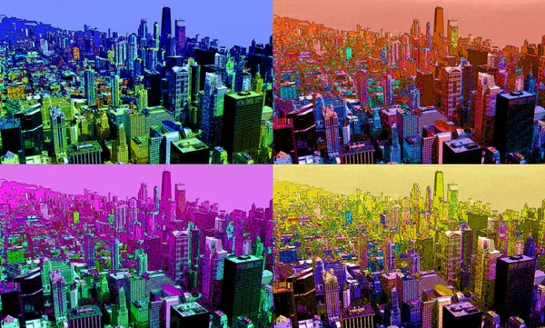 Modern City Illustration Pop Art Background Color Spots — ストック写真