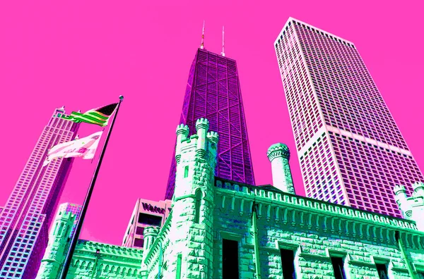 Modern City Illustration Pop Art Background Color Spots — Fotografia de Stock