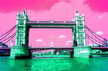 LONDON ENGLAND UNITED KINGDOM 06 02 2012: Londra Tower Bridge UK renk lekeli pop-art arkaplan simgesi imzaladı