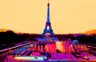 PARIS, FRANCE 10 12 2003: Eiffel Kulesi (Tur Eyfel) Sanat Nouveau stilinde demirden yapılmış Pop Art Eiffel Kulesi